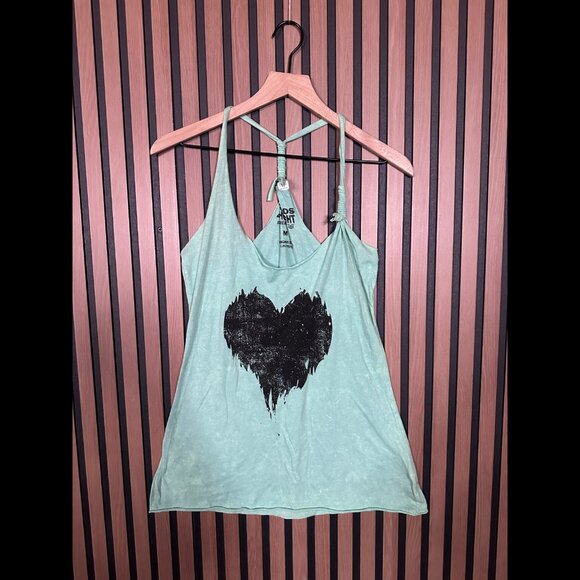 Threads 4 Thoughts Muscle Shirt Medium Green Heart Shape Graphic Twist Straps - Picture 1 of 6